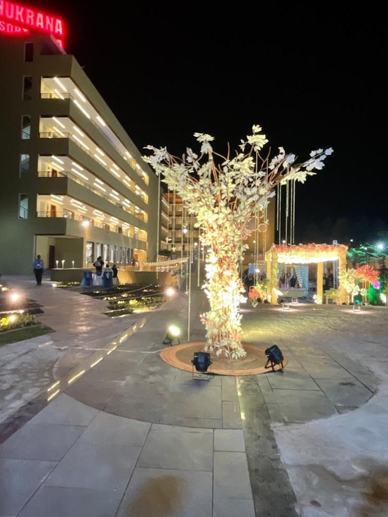 Illuminated courtyard and event setup
